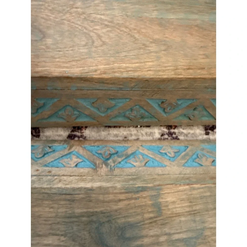 Hand Carved Wooden Nesting Tray Set Distressed Teal Blue‎ Rustic Decorative 2pc